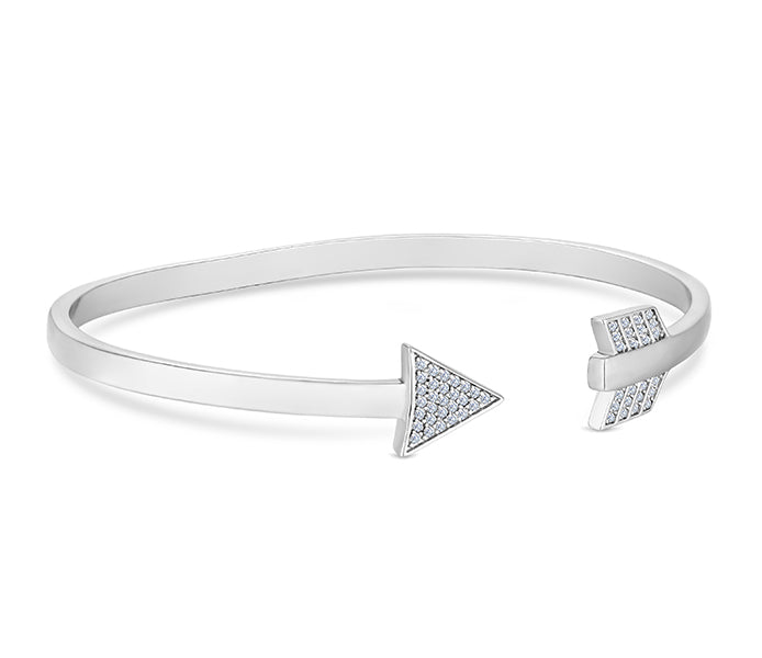 Arrow Bangle with Crystals in Rhodium Plating