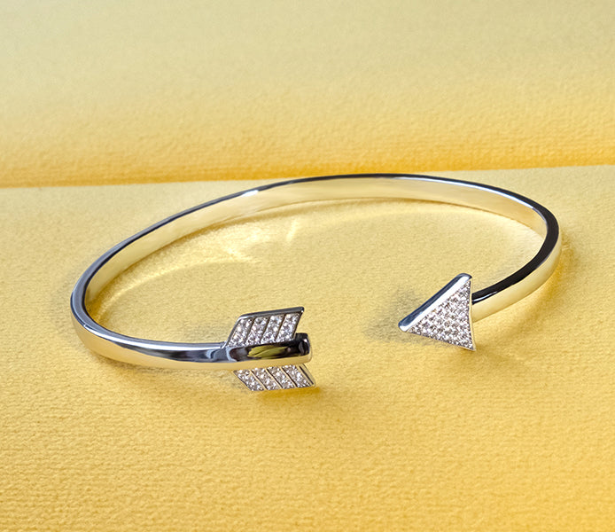 Arrow Bangle with Crystals in Rhodium Plating