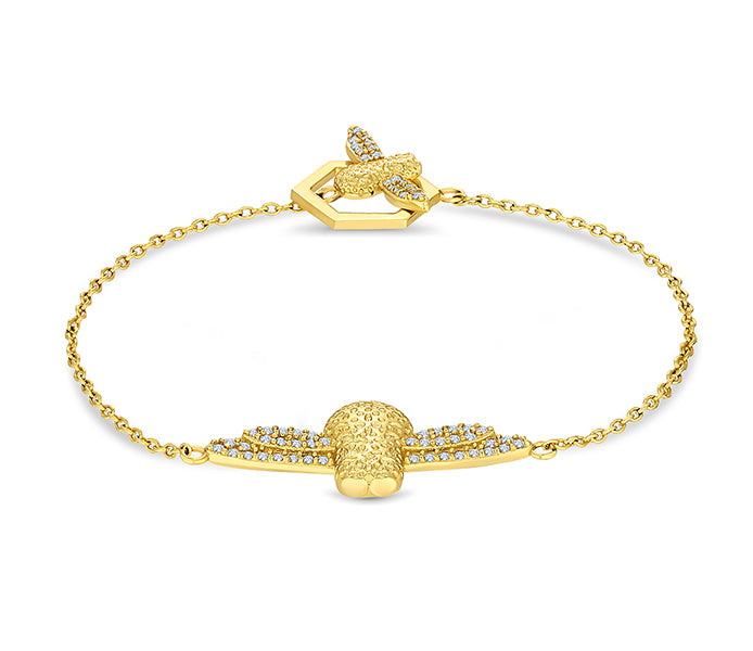 Bee Hexagon bracelet in yellow gold plating