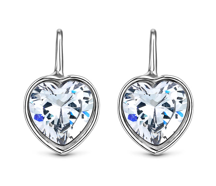 Bella heart earrings in rhodium plating with clear