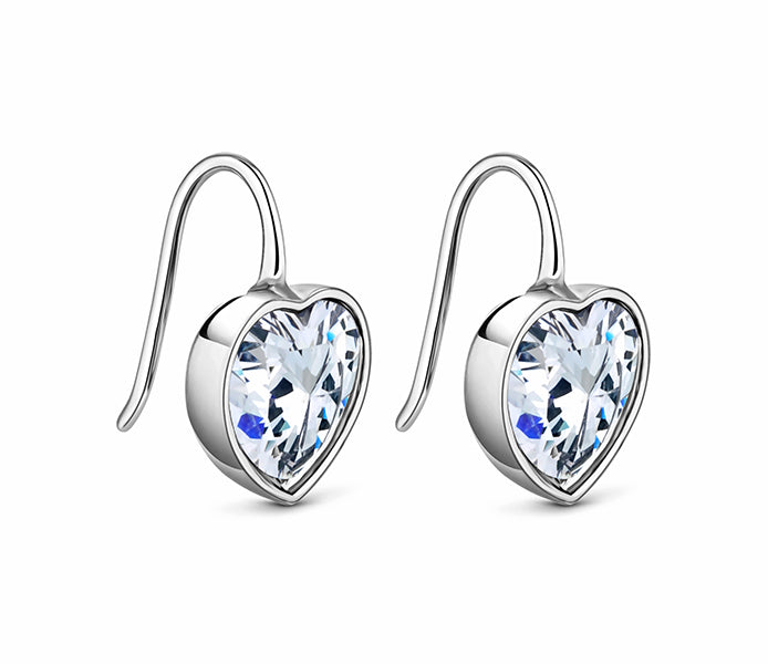 Bella heart earrings in rhodium plating with clear