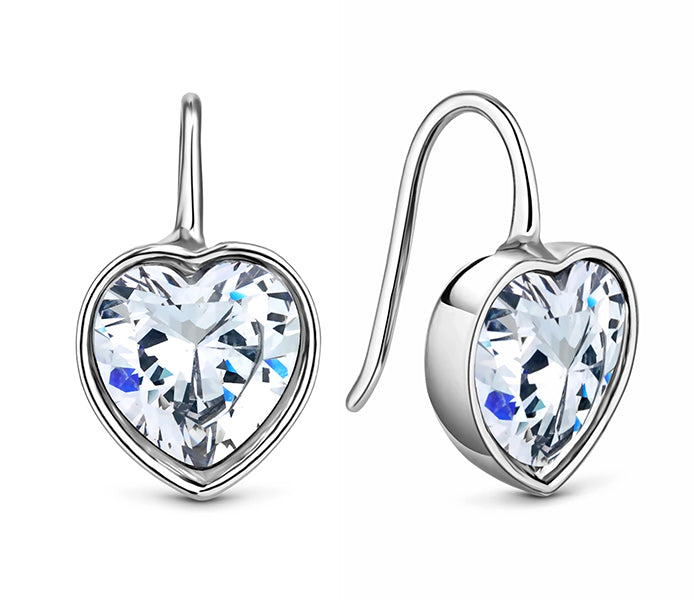 Bella heart earrings in rhodium plating with clear
