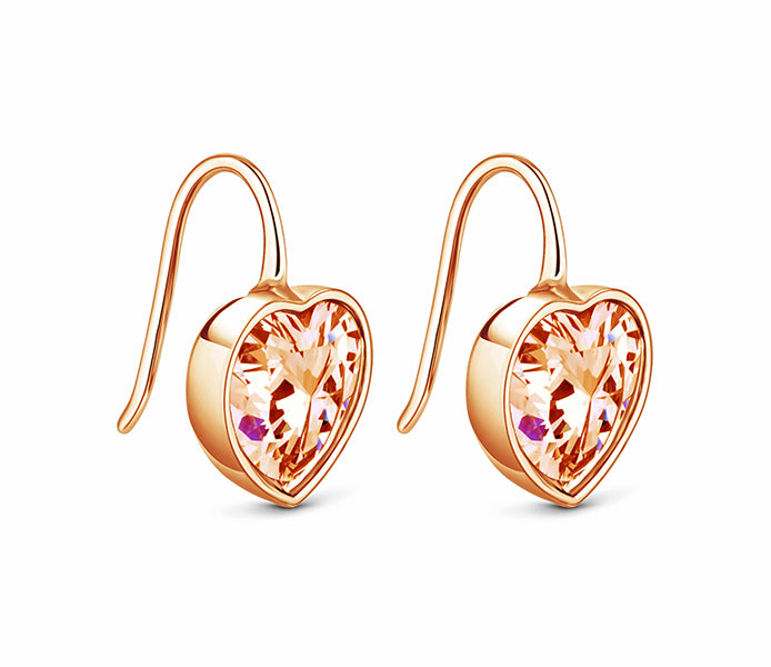 Bella heart earrings in rose gold plating with ros