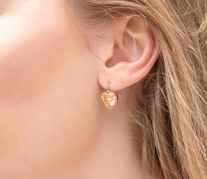 Bella heart earrings in rose gold plating with ros