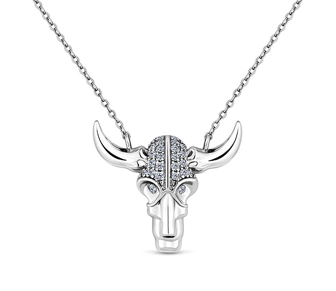 BULLS HEAD PENDANT IN RHODIUM PLATING WITH CZ CRYS