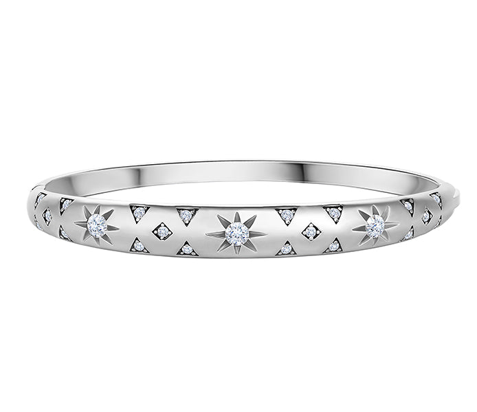 Celestial bangle in rhodium plating