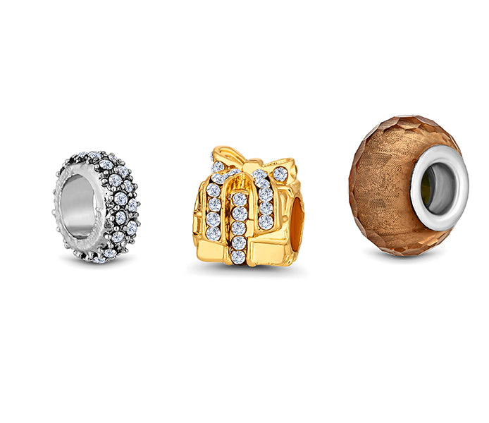 Charm Bracelet with Mixed Metal Charms on Solid Ba