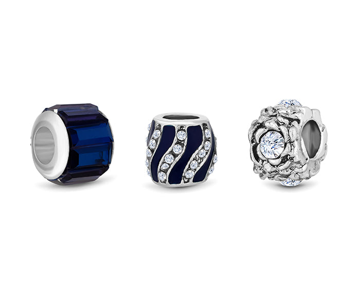 Charm Bracelet with Royal Blue Charms on Solid Ban
