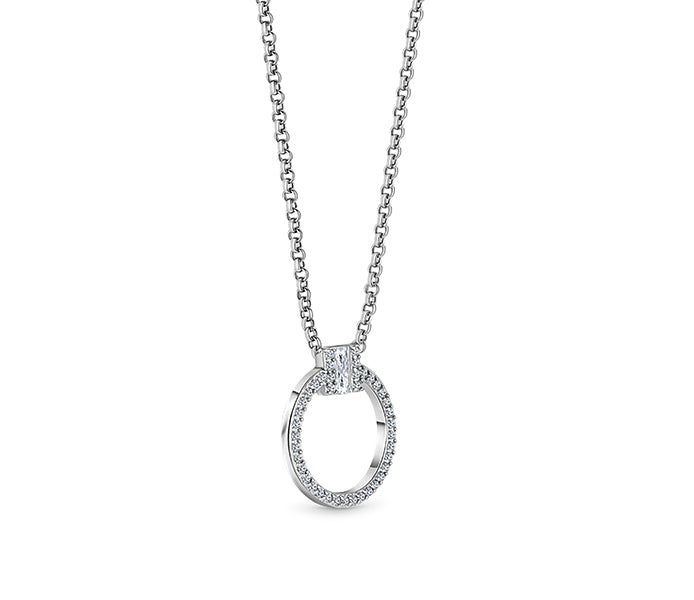 Circle Pendant Small with crystals in rhodium