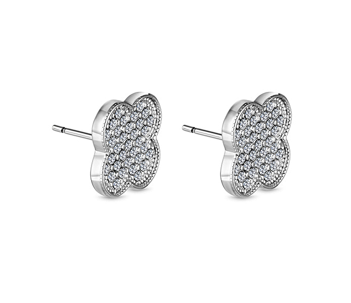 Clover Crystal Earrings in Rhodium Plating