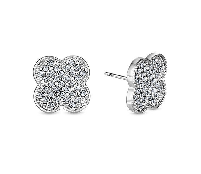 Clover Crystal Earrings in Rhodium Plating