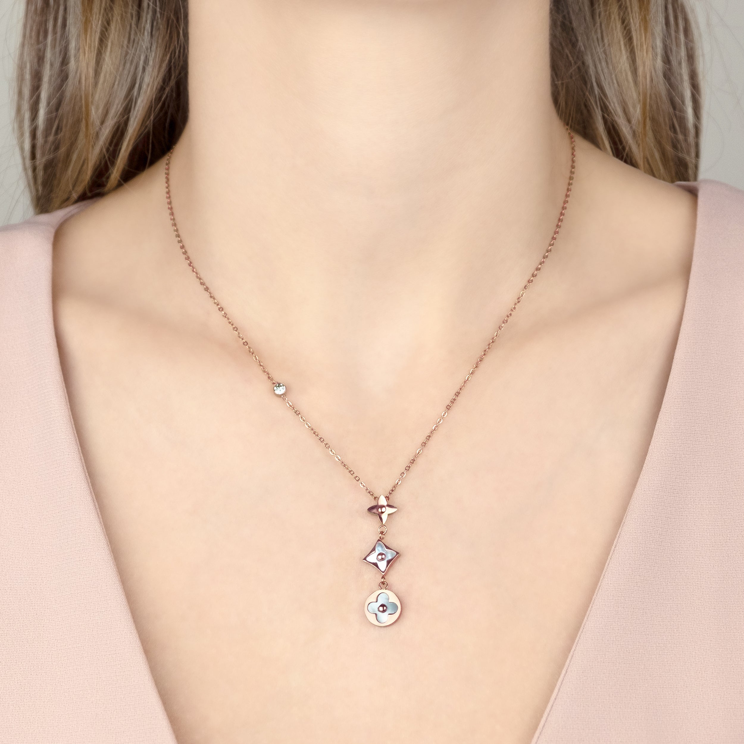 Clover Drop Necklace in Rose Gold