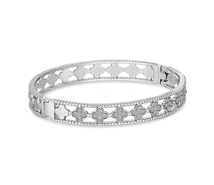 Clover Solid Bangle in rhodium Plating