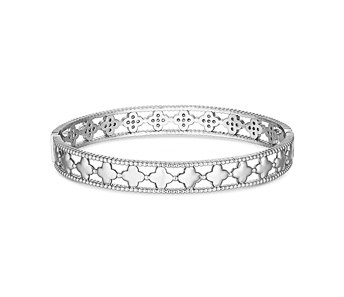 Clover Solid Bangle in rhodium Plating
