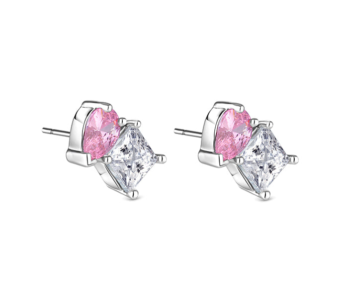 Cluster Earrings in Rhodium Plating