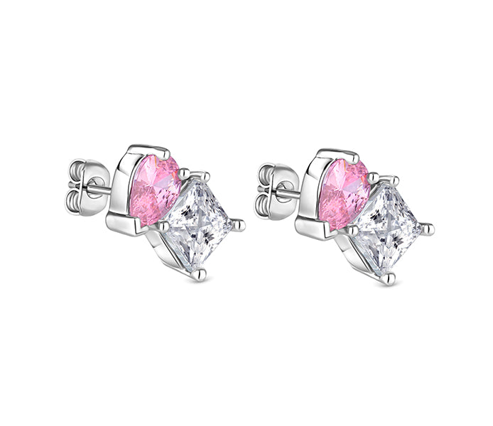 Cluster Earrings in Rhodium Plating