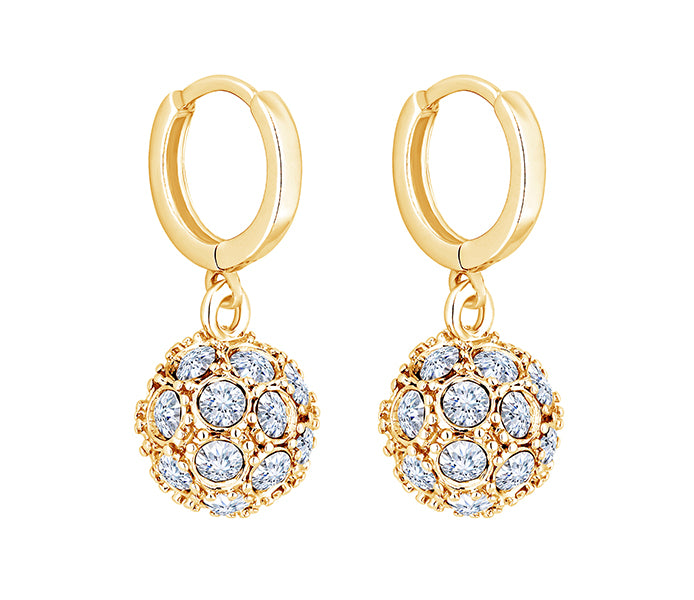 Crystal Ball Earrings in Yellow Gold Plating
