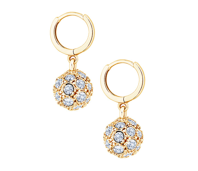 Crystal Ball Earrings in Yellow Gold Plating