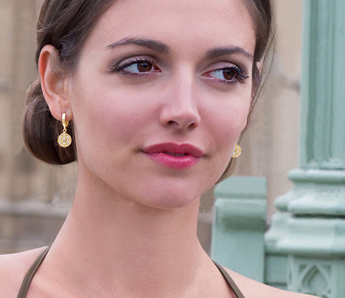 Crystal Ball Earrings in Yellow Gold Plating