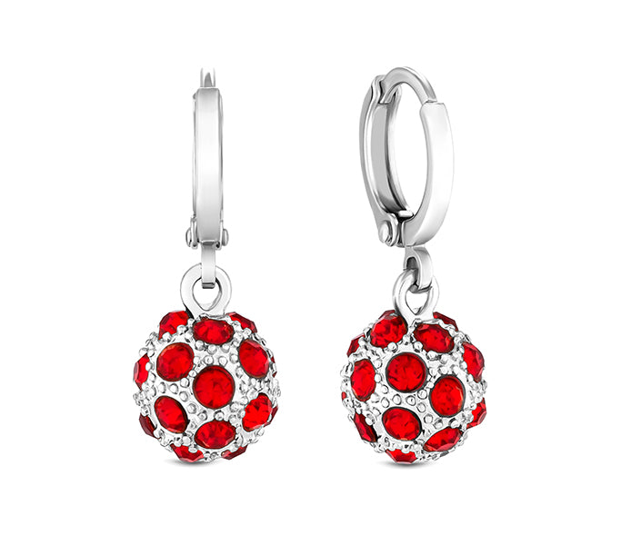 Crystal Ball Earrings in rhodium with red crystals