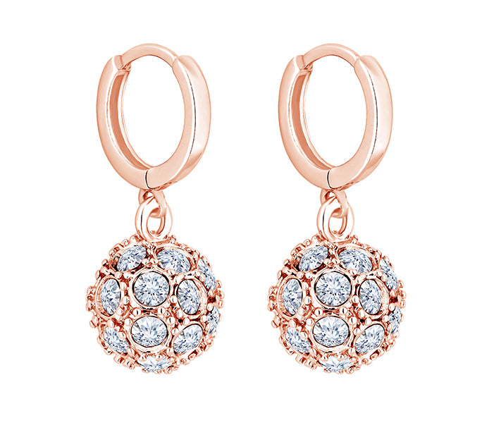 Crystal Ball Earrings in Rose Gold Plating