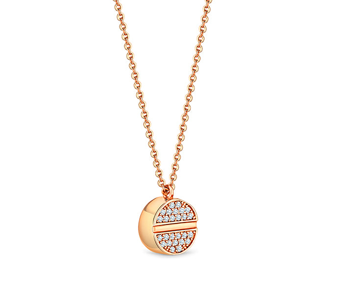 Crystal disc pendant in rose gold plating