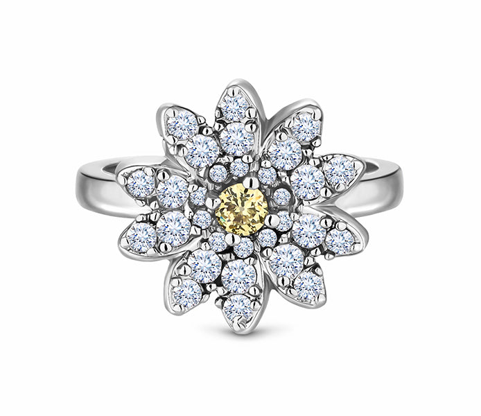 Daisy ring in rhodium plating