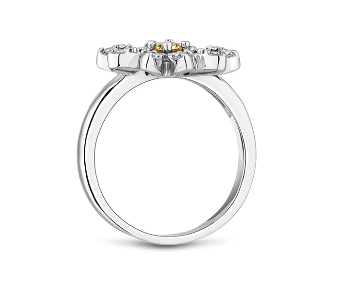 Daisy ring in rhodium plating