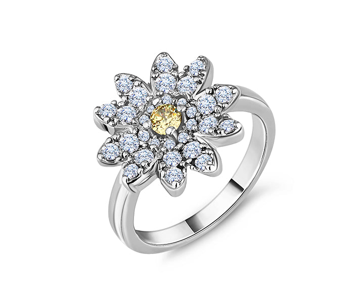 Daisy ring in rhodium plating