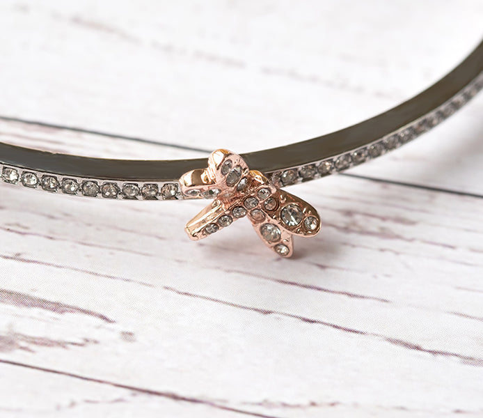 Dragon fly bangle in rhodium plating
