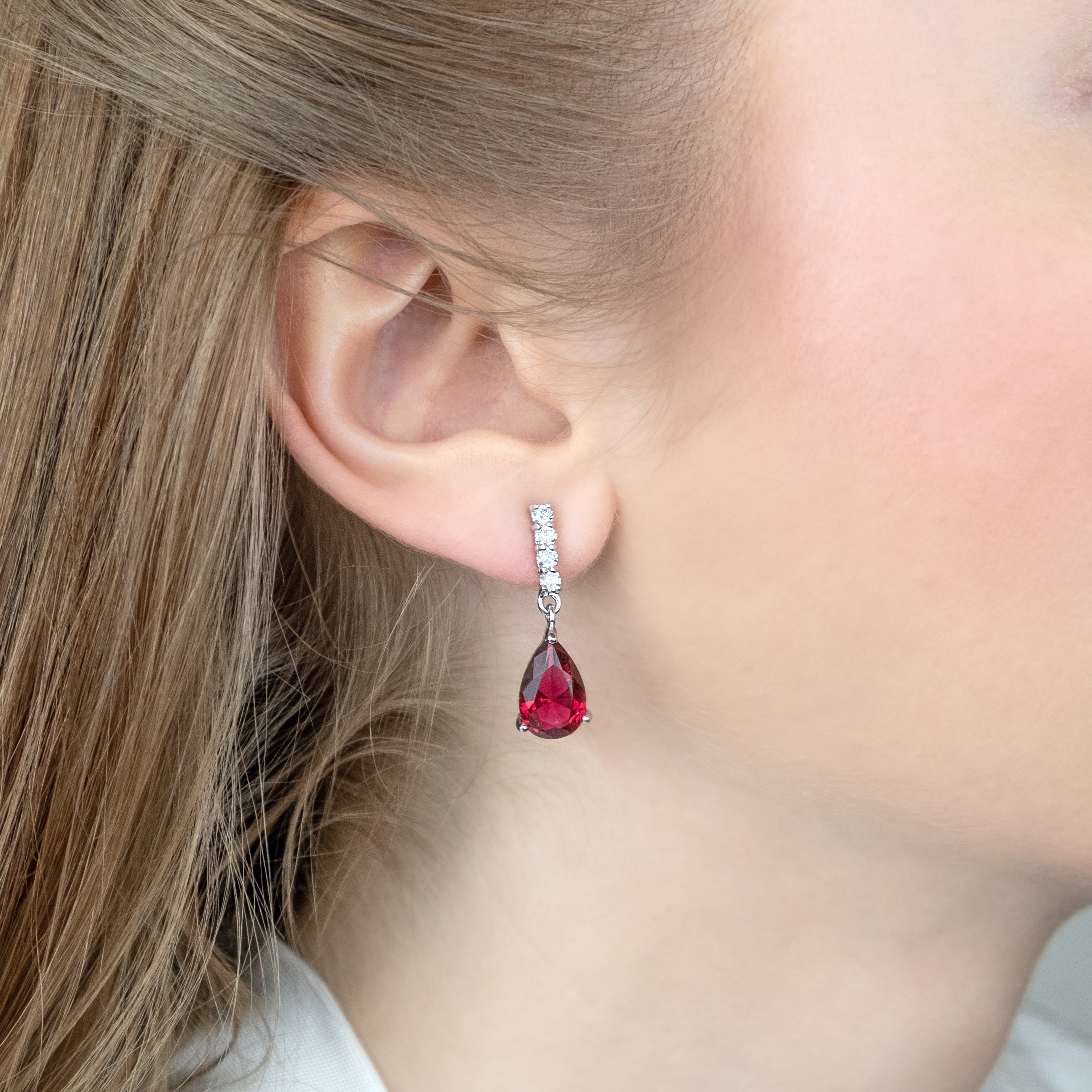 Droplet Earrings with Red Crystal