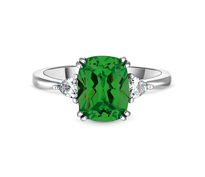 Emerald cut emerald ring in rhodium plating in siz