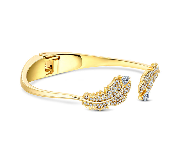 Feather bangle with crystals in gold plating