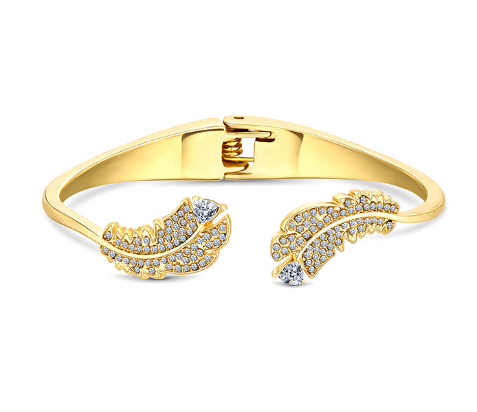 Feather bangle with crystals in gold plating