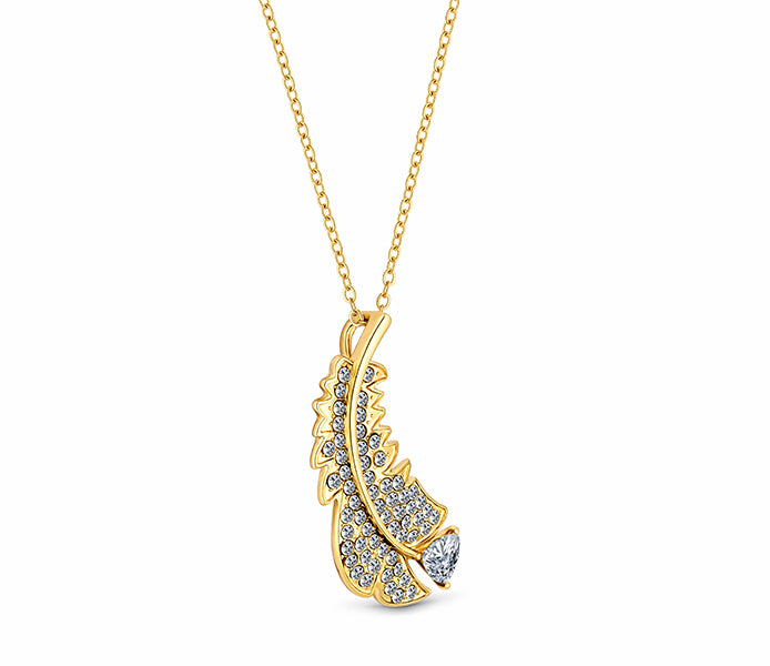 Feather pendant in yellow gold plating