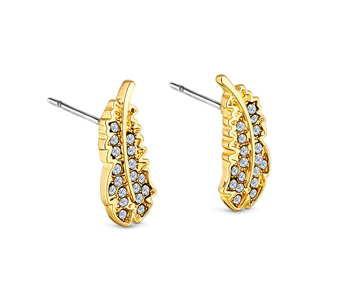 Feather stud earrings in yellow gold plating