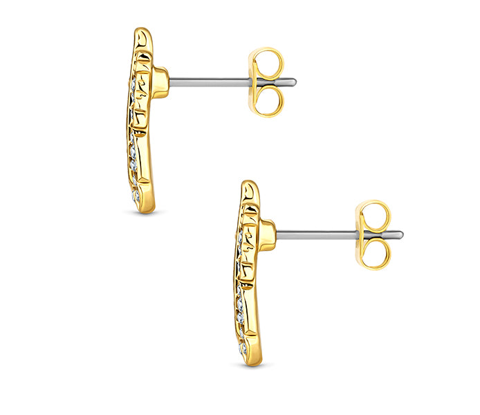 Feather stud earrings in yellow gold plating