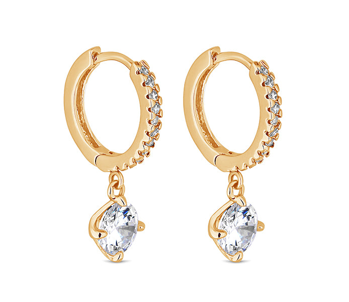 Gem Drop Hoop Earrings in Gold Plating