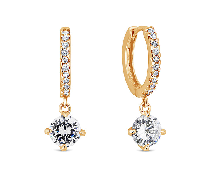 Gem Drop Hoop Earrings in Gold Plating