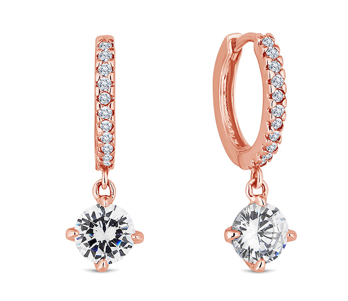 Hoop Earrings with a Gem Drop in Rose Gold Plating