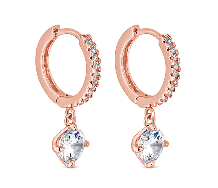 Hoop Earrings with a Gem Drop in Rose Gold Plating