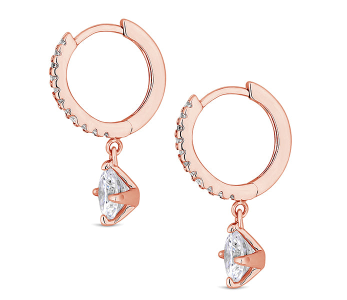 Hoop Earrings with a Gem Drop in Rose Gold Plating