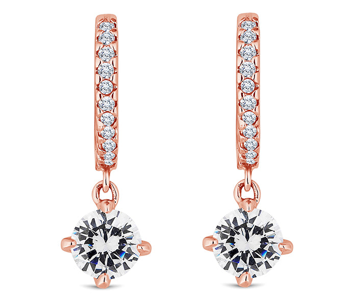 Hoop Earrings with a Gem Drop in Rose Gold Plating