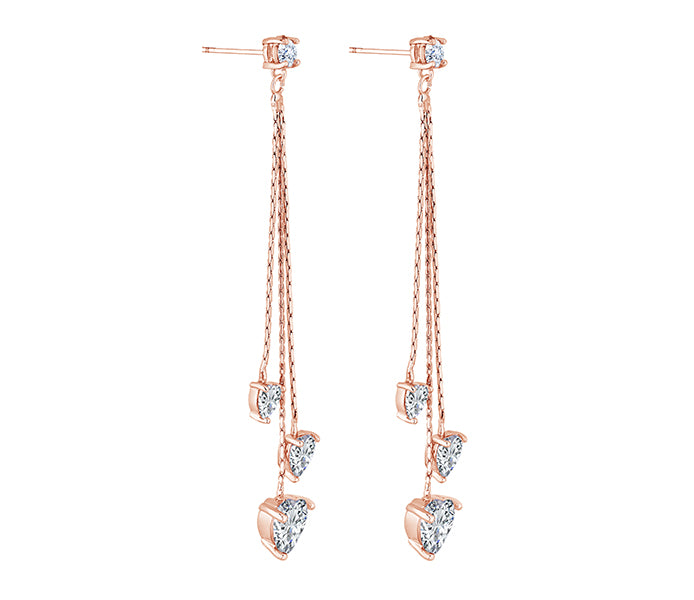 Heart Drop Earrings in Rose Gold Plating