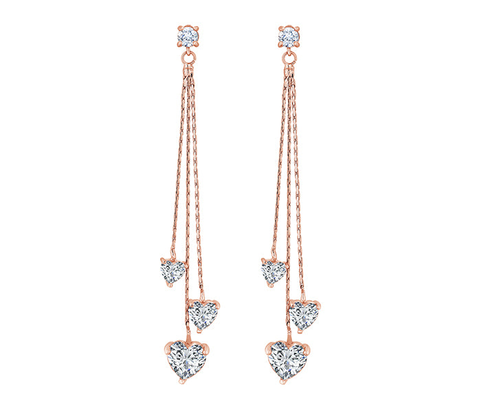 Heart Drop Earrings in Rose Gold Plating