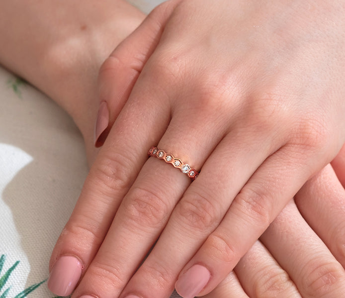 Hex Ring in Rose Gold Plating