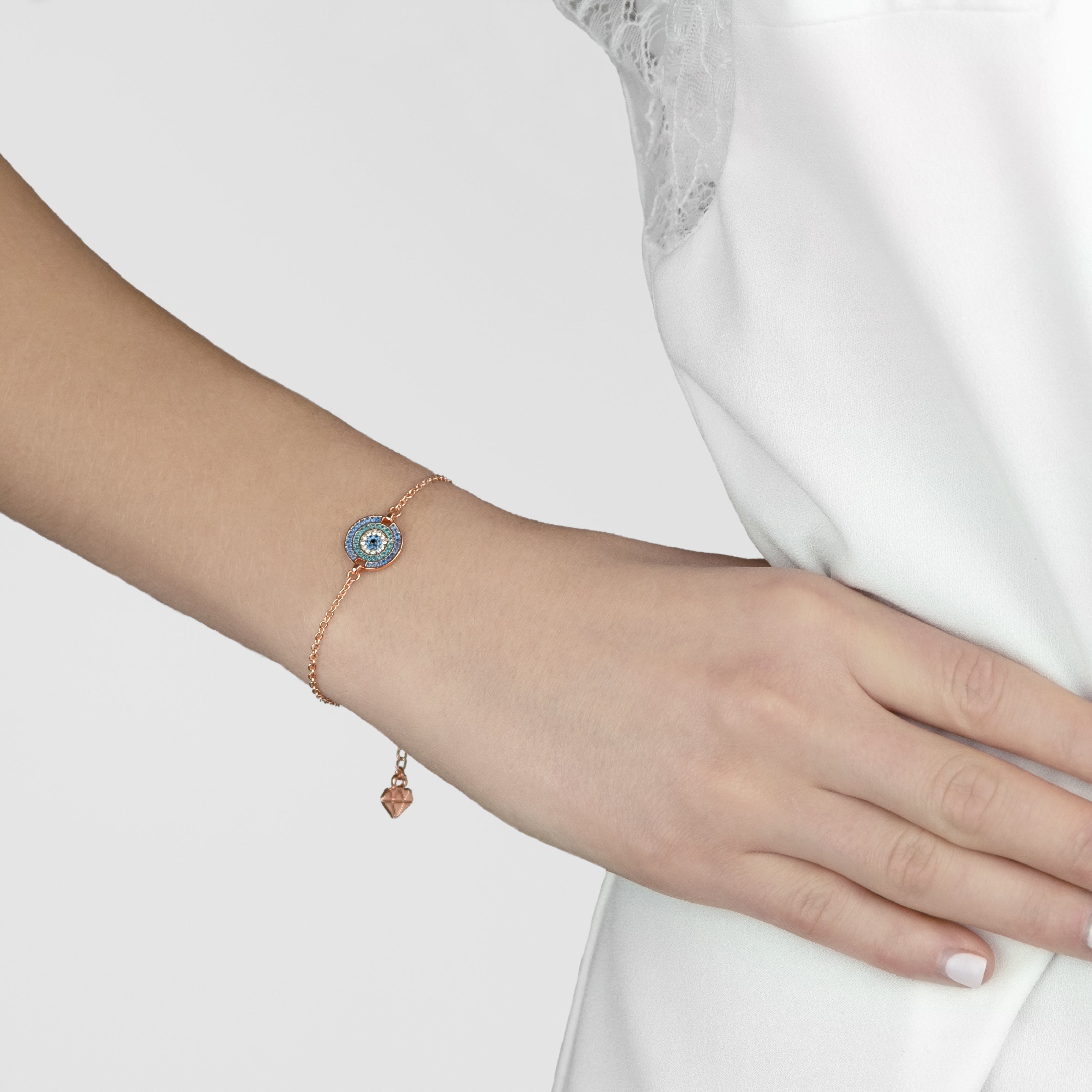 Honey Comb Bracelet with Blue Crystals in Rose