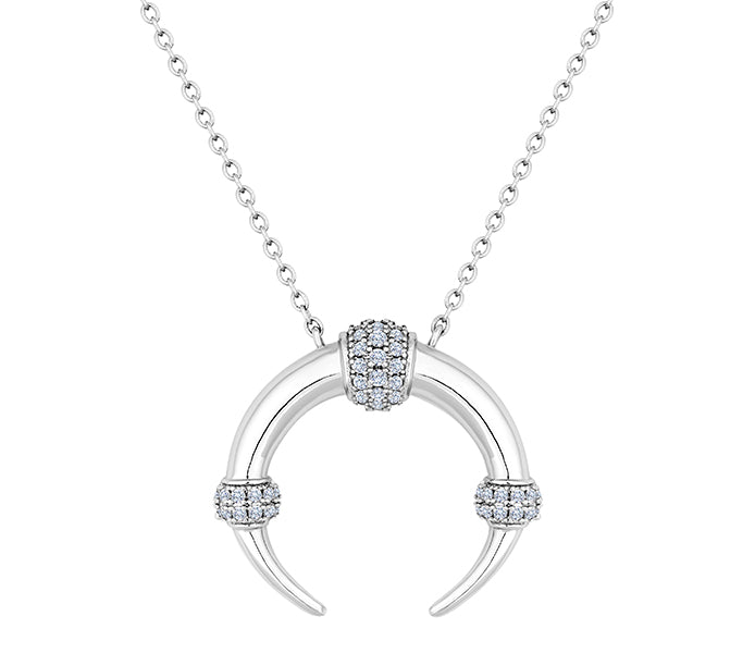 Horn Necklace in Rhodium Plating with Crystals