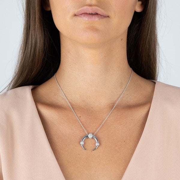 Horn Necklace in Rhodium Plating with Crystals