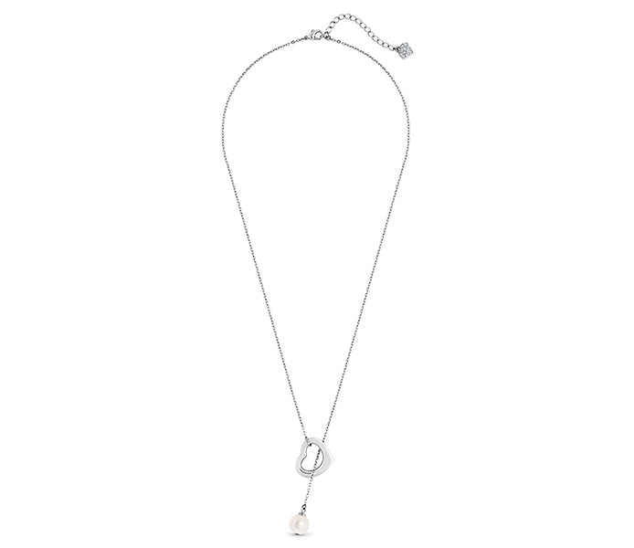Lariat heart pendant in rhodium plating